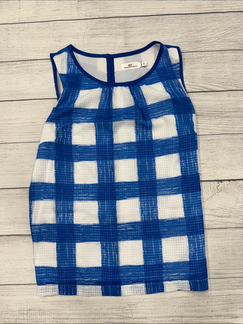 Vineyard Vines Blue White Plaid Sleeveless Blouse Women’s Size 10